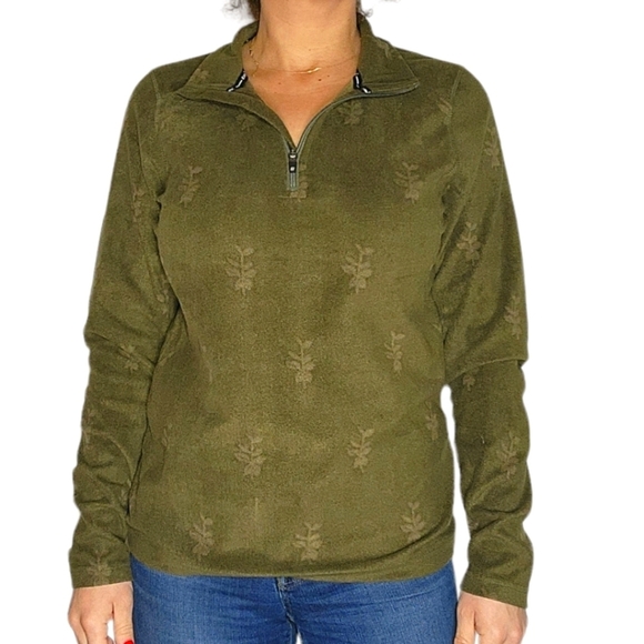 Killtec Fleece Pullover Henley Green Embossed Floral Size 12 - Picture 1 of 5